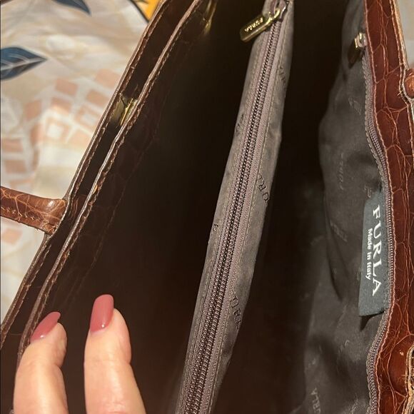 Furla Brown Embossed Leather Handbag - Picture 9 of 16